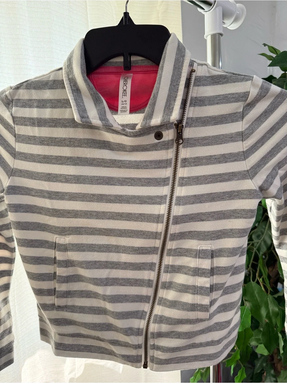 Cherokee Girls Gray & White Striped Moto Jacket